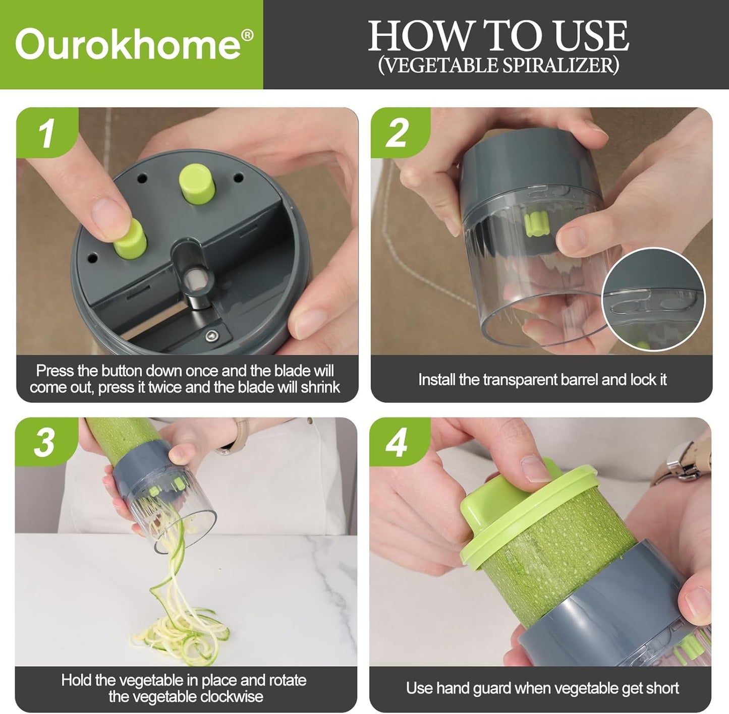 Ourokhome Veggie Chopper & Dicer - 12-in-1 Manual Food Mandolin Slicer for Zucchini, Potato & Onion - Gray
