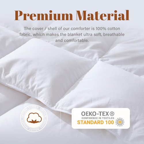 Feather and Down Comforter - Luxurious All-Season Queen Size Duvet Insert | 100% Cotton Cover, Soft & Fluffy, 90 x 90 Inches