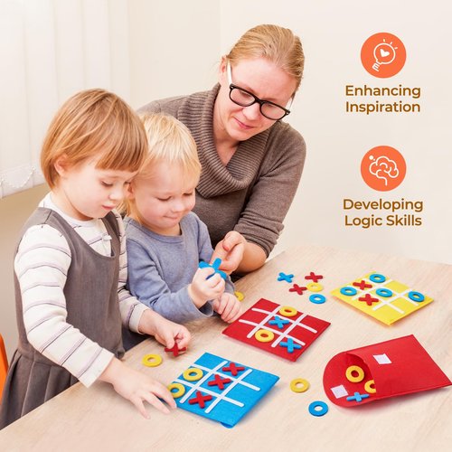 JoyCat 30 Pack Tic Tac Toe Party Favors for Kids, Felt Travel Board Games with Storage Pouch, Classroom Prizes, Goodie Bag Stuffers, Birthday Gifts for Students(Classic)