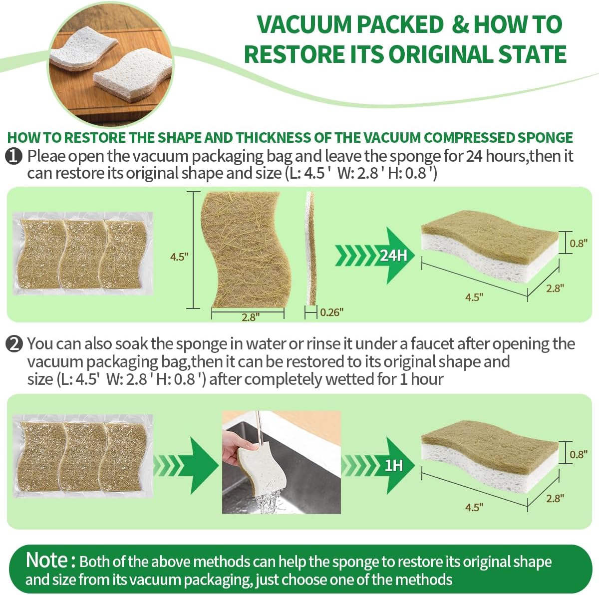 Skiennix Natural Dish Sponges - Plant-Based Biodegradable Cellulose with Coconut Scrubber | Eco-Friendly (Pack of 12)