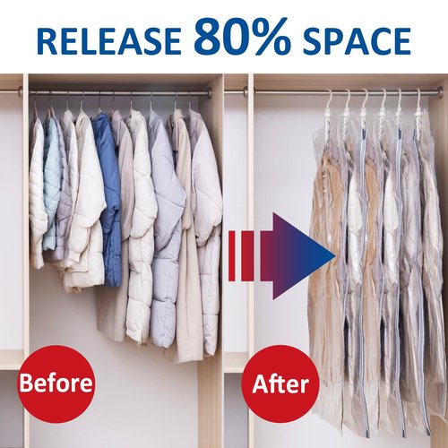 Hanging Vacuum Storage Bags, 6 Pack Large Hanging Space Saver Bags, Vacuum Sealed for Clothes Suits Dress Jackets for Moving Supplies(3 Long, 3 Short)