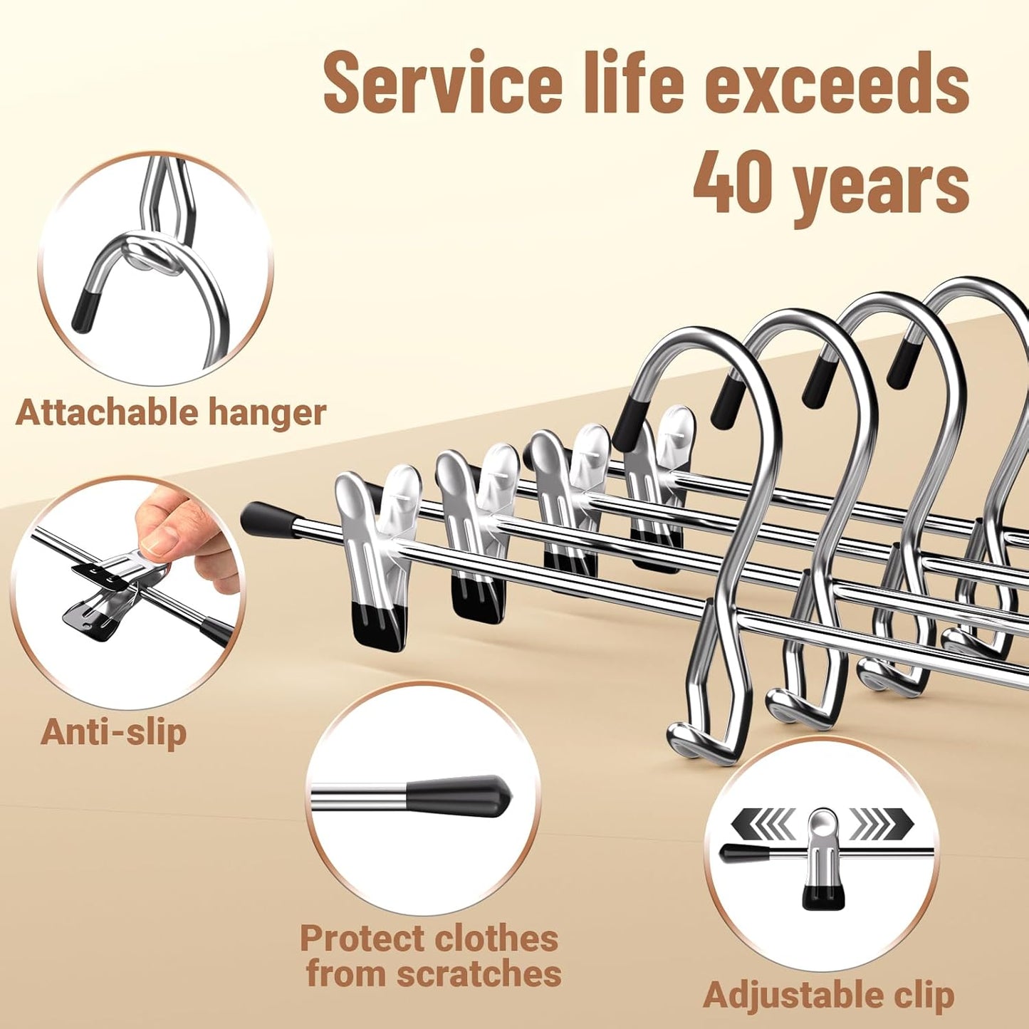 Skiennix Space-Saving Pants Hangers - Stackable Skirt Hangers with Clips | 8 Pack Closet Organizer