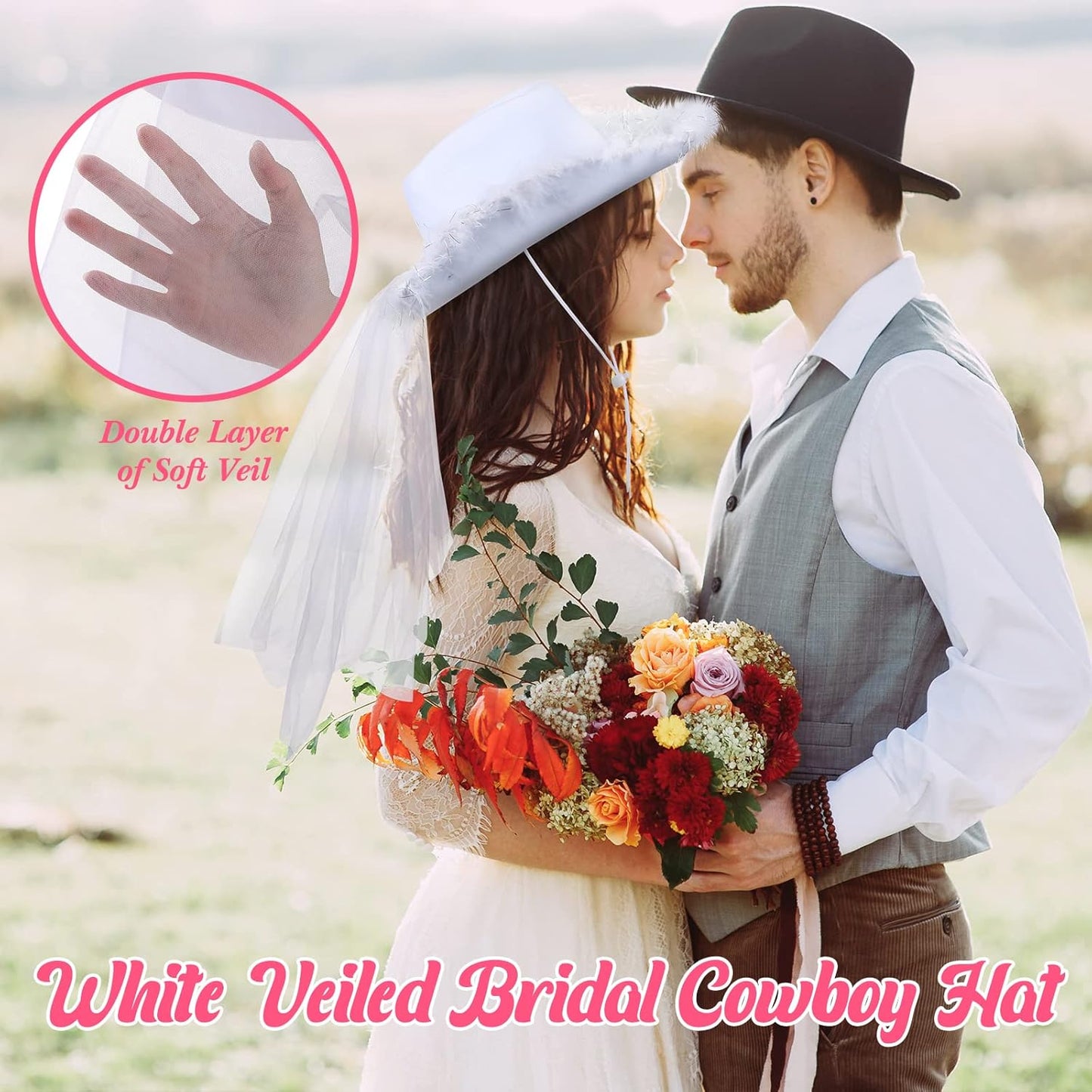 Unittype 12 Pcs Women Cowgirl Cowboy Hats Bachelorette Cowboy Hats for Bridal Shower Wedding Engagement Halloween Cosplay