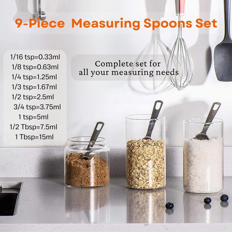 YUNNKEEY 14PCS Measuring Spoons Set, 1 tbsp, 1/2 tbsp, and 1-1/16tsp Stainless Steel Measuring Spoons for Cooking Baking Spice Jars and Liquid Ingredients