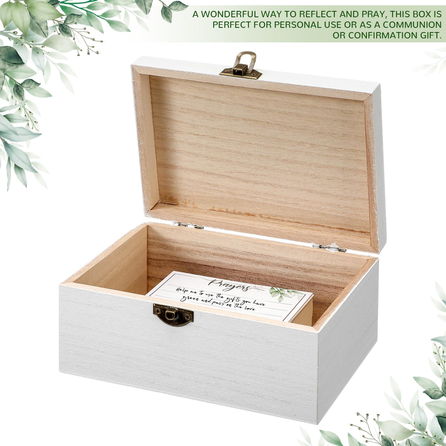 CroBlissful Prayer Box with 100 Pcs Prayer Cards 6.8 x 5 x 3 Inches Wooden Distressed Box Prayer Request Cards for Christian Gifts(Leaves)