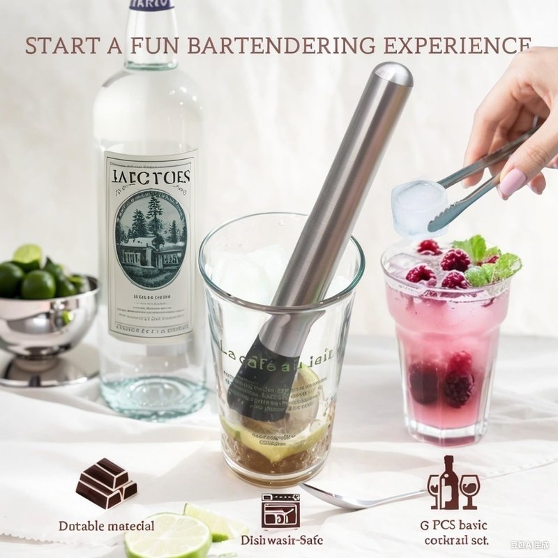 Muddler for Cocktails,10" Bar Spoon & Ice Tongs with Serrated Tip, 3PcsStainless Steel Bar Tools Set for Mojitos, Lemonade, Fruit Drinks, Home PartyBar Accessories