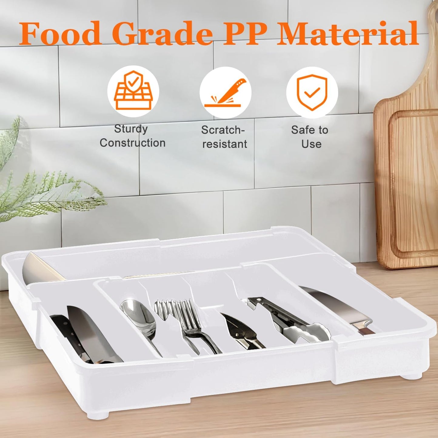 Spaclear Silverware Organizer - Expandable BPA-Free Utensil Drawer Organizer with 7 Compartments | White