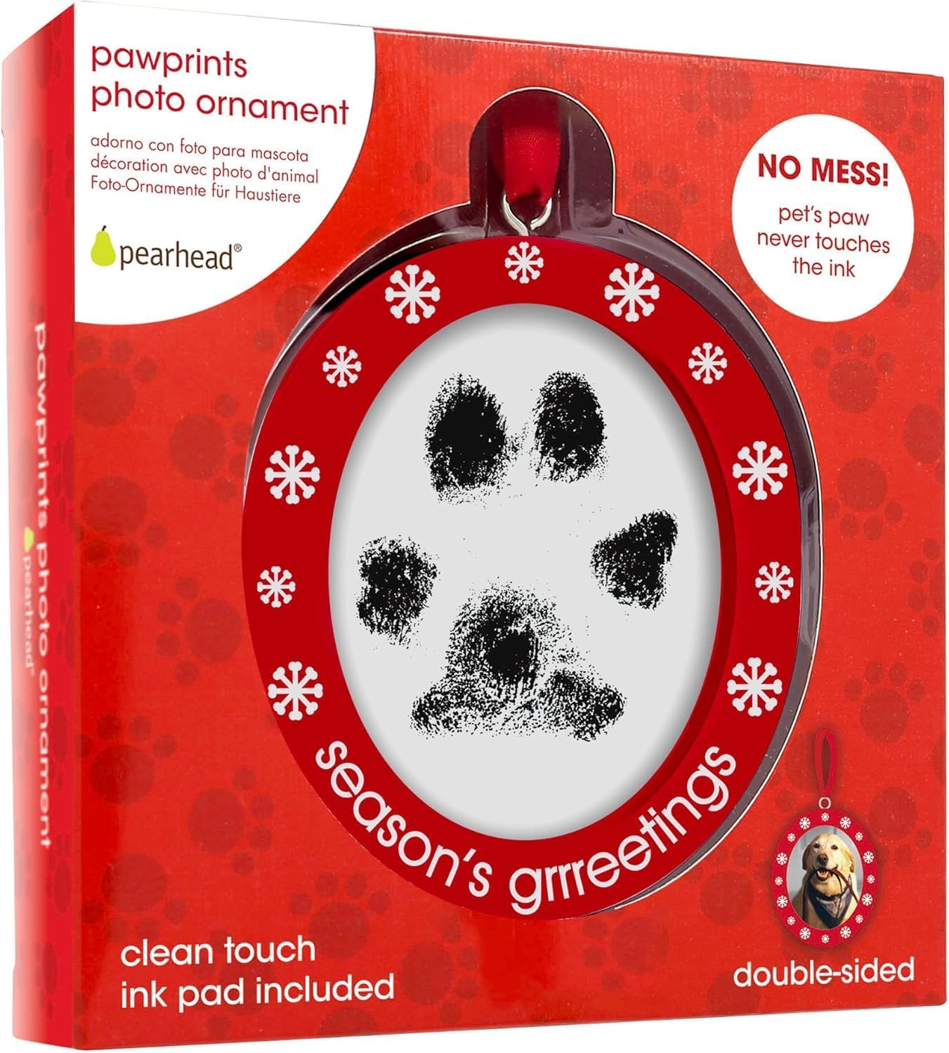 Double-Sided Christmas Pawprint Ornament for Dogs & Cats - DIY Keepsake with Clean-Touch Ink Pad