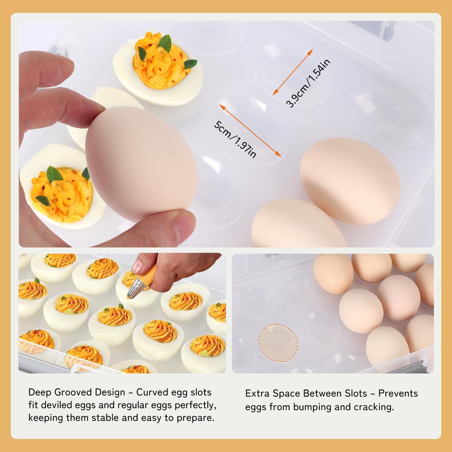 Splotiva Deviled Egg Container with Lid, 54 Slots Egg Tray Carrier with Handle, Stackable Egg Tray, 12.2 x 8.4 x 6.3 inches (Green, 3 Layer)