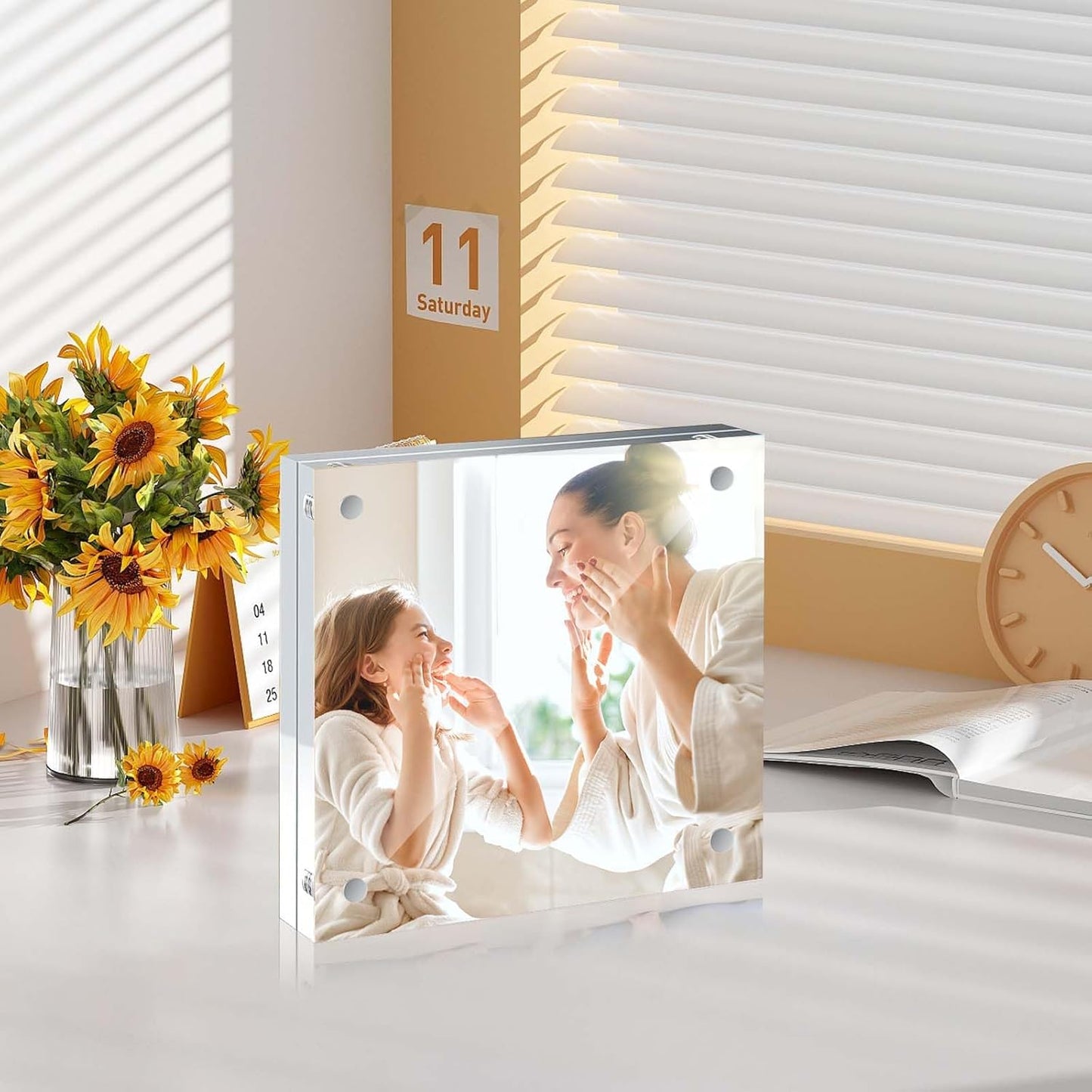 20 Pack Magnetic Acrylic Photo Frames 4x4 Inch, 20mm Thick Double Sided Display Acrylic Picture Frames, Free Standing Desktop Stand for Home & Office Decor