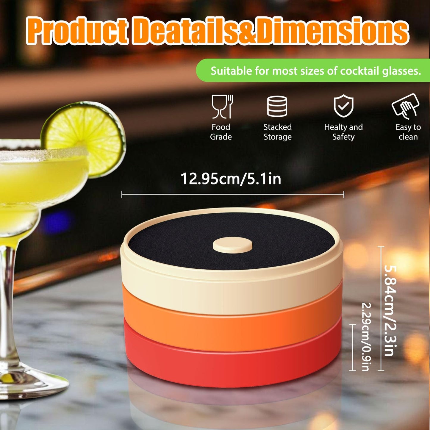 Margarita Salt Rimmer Set,3-Tier Sugar Rimmer for Cocktails, Bartender Tool with Salt Box Spice Container for Margaritas, Bloody Marys and Gimlets(With 2 Spongesļ¼