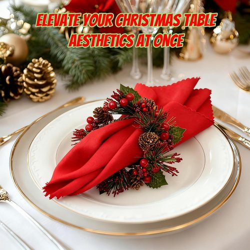 GN11848-6 Candle Rings Set of 6 | Christmas Wreaths with Red Berries & Pinecones for Festive Decor