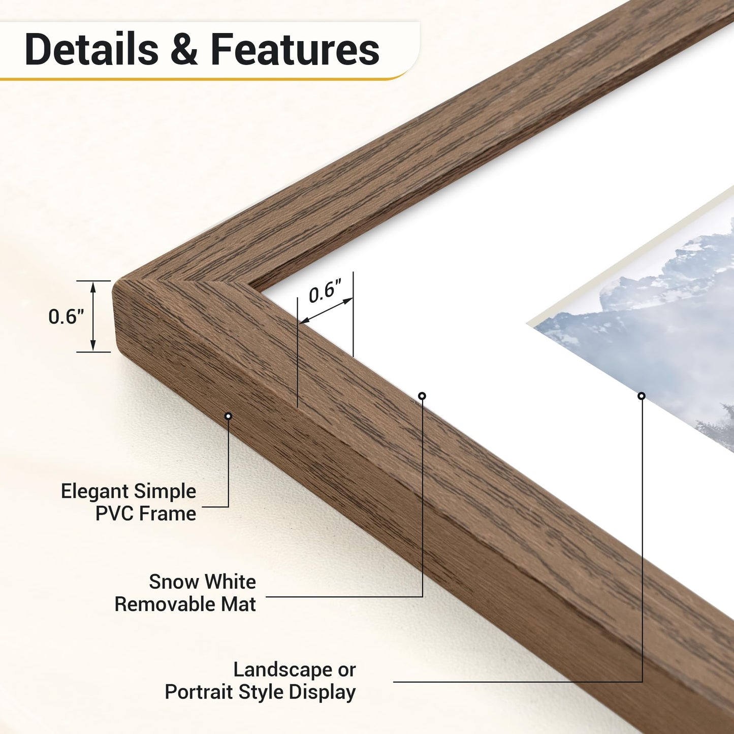 Acovy 16x16 Picture Frame, 16x16 Square Picture Frame for Wall, 16x16 Frame Matted to 12x12, 16x16 Photo Frame with High Definition Plexiglass (Walnut, 1 Pack)