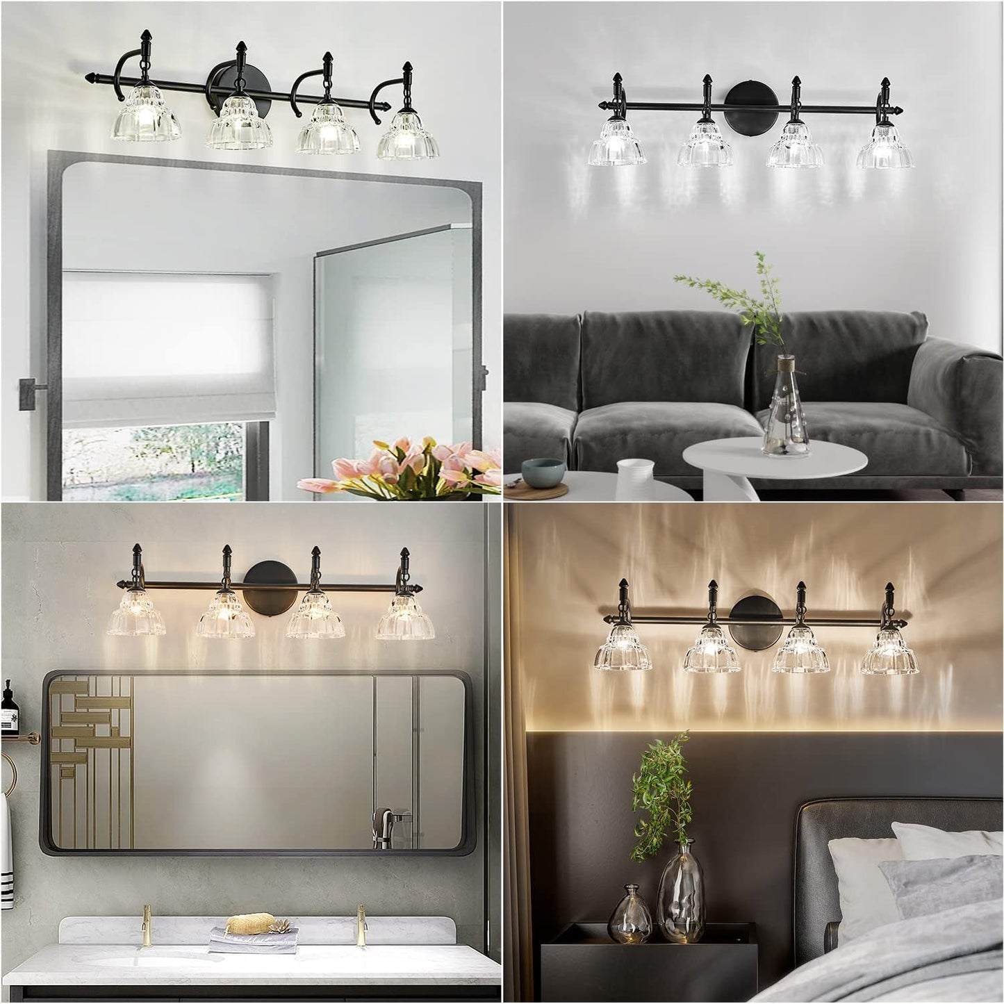 Modern Bathroom Vanity Lights - Matte Black Wall Sconces with Over-Mirror Light Fixture for Bathroom, Powder Room