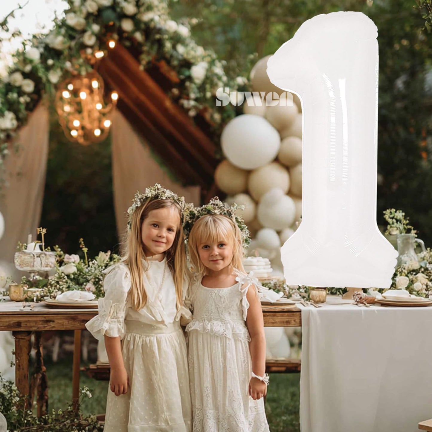 SUWEN 40 Inch White Large 1 Balloon Number Big Foil Helium Number Balloons 0-9 Giant Jumbo Happy 1st Birthday Party Decorations for Boy or Girl Huge Mylar Anniversary Party Supplies