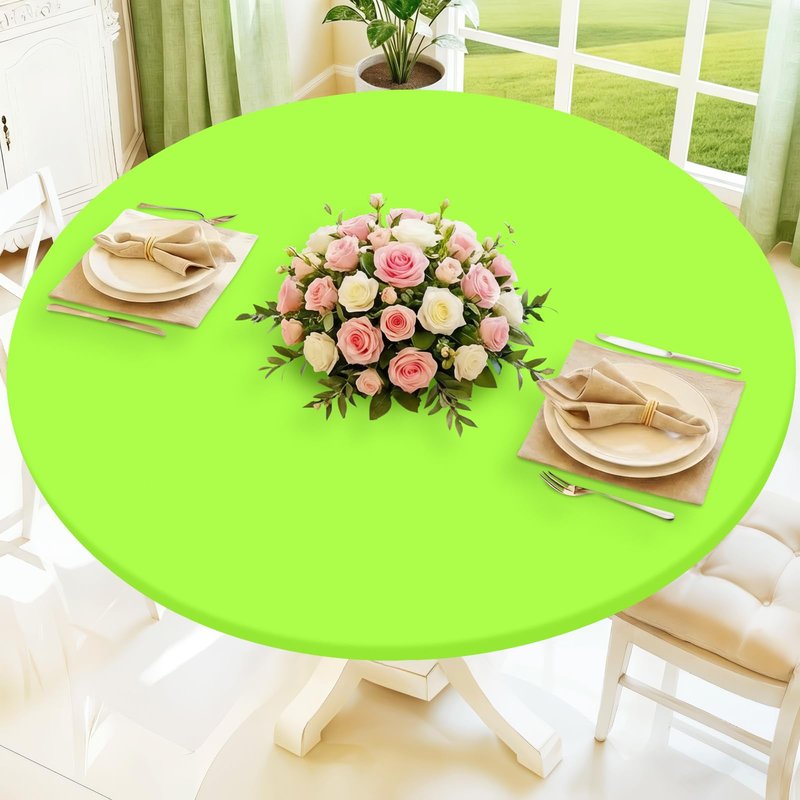 Moosfor Round Spandex Tablecloth, Elastic Fitted Waterproof Tablecloths for 45"-56" Tables, Stretch Washable Picnic Table Cover for Camping, Dining, Indoor and Outdoor, Lime Green