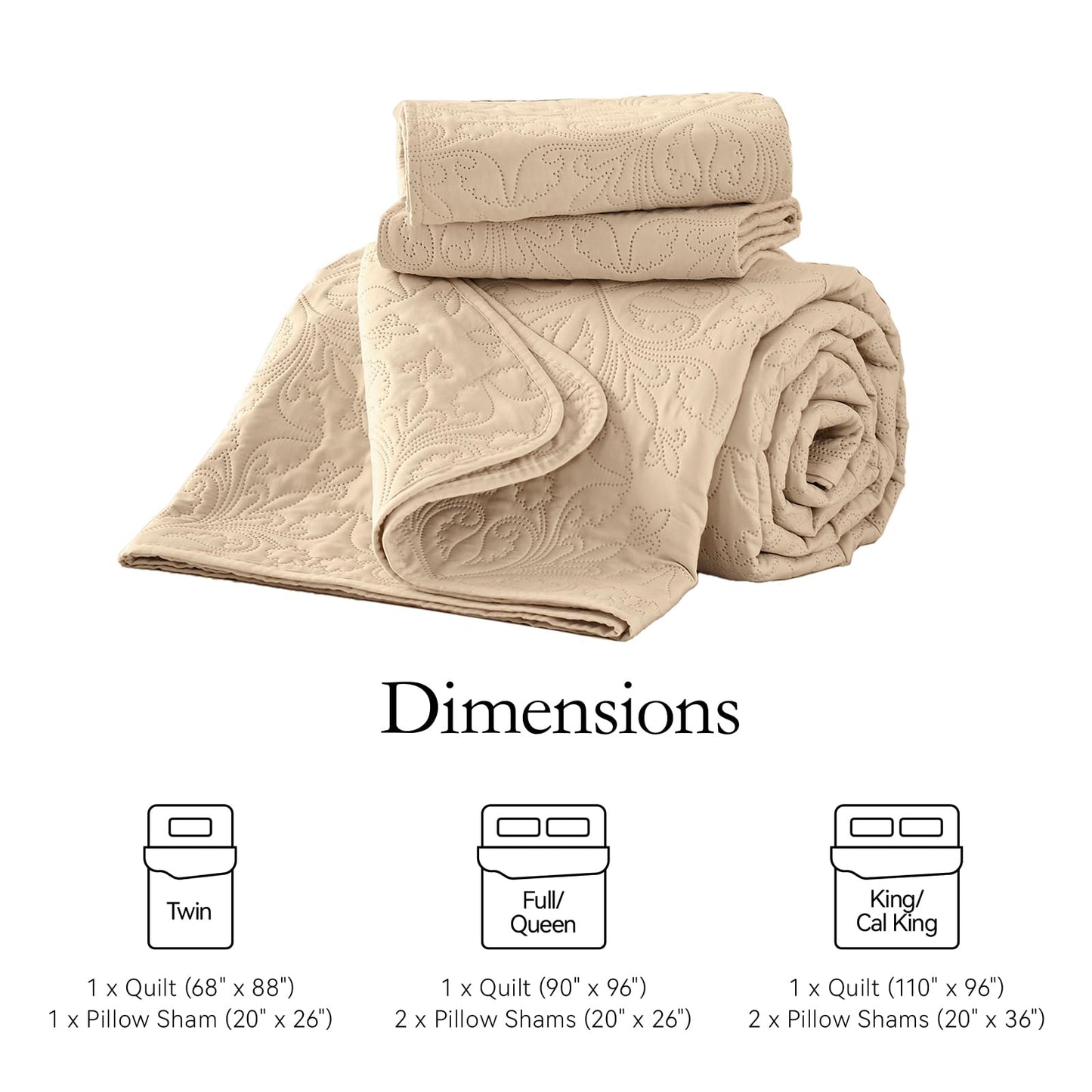 akkialla Beige Full Queen Quilt Bedding Set for All Seasons,Lightweight Bedspread Queen Size,Modern Style Soft Microfiber Elegant Floral Design Coverlet Set(1 Quilt,2 Pillow Shams)