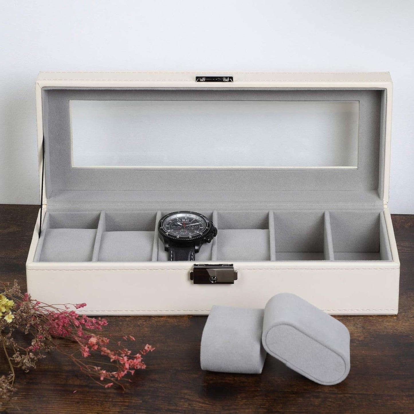 Men's Black 6-Slot Watch Box Organizer | Elegant Display & Storage Case
