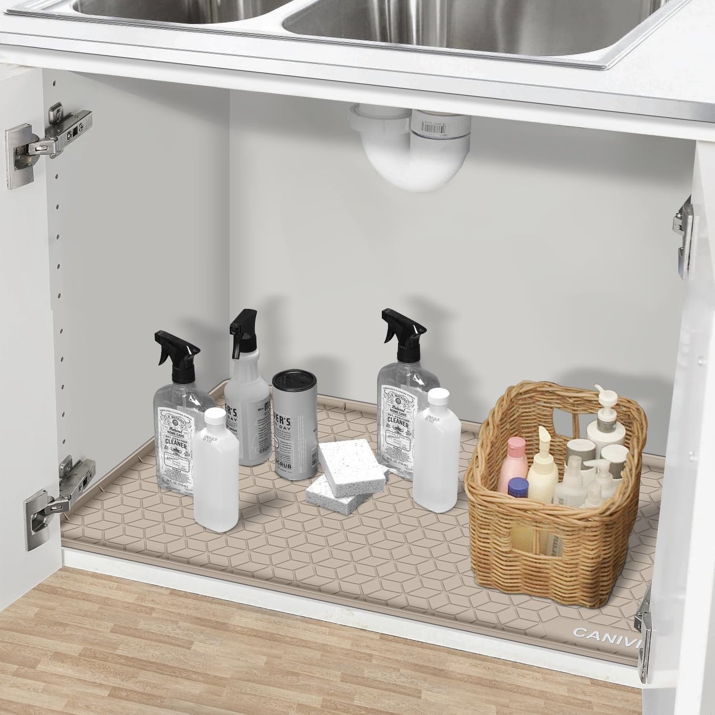 CANIVI Under Sink Mat, 34" x 22" Waterproof Silicone Under Sink Tray for Kitchen & Laundry Cabinets, Kitchen Cabinet Shelf Protector, Up to 3.3 Gallons Liquid, Fits 36 inch Standard Cabinet(Grey)