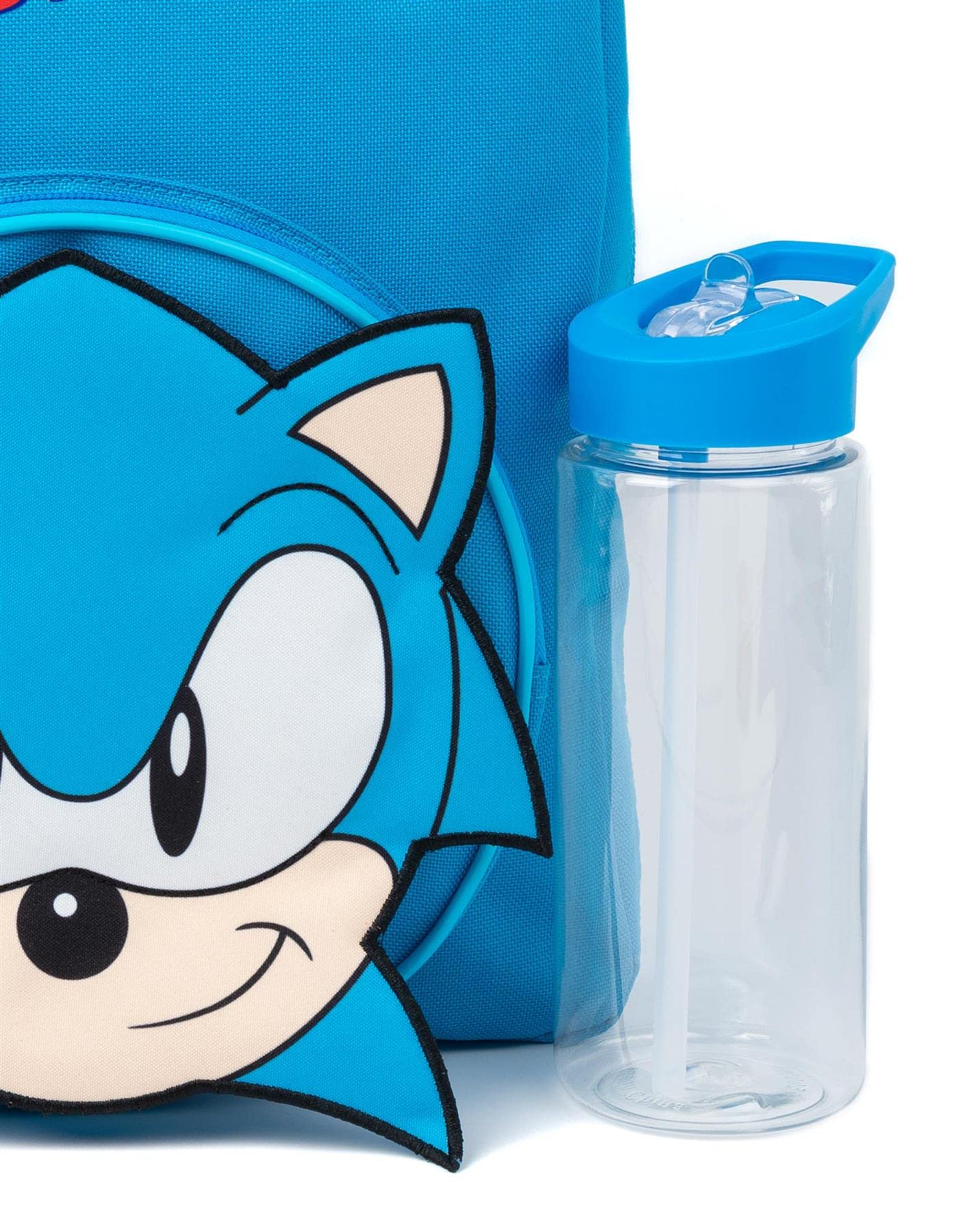 Sonic The Hedgehog Boys Backpack Set | Kids 4 Piece Blue Rucksack Set with School Bag, Pencil Case, Lunch Bag & Water Bottle | Sonic Gamer Complete Matching Bundle | Back to School Gifts for Children,