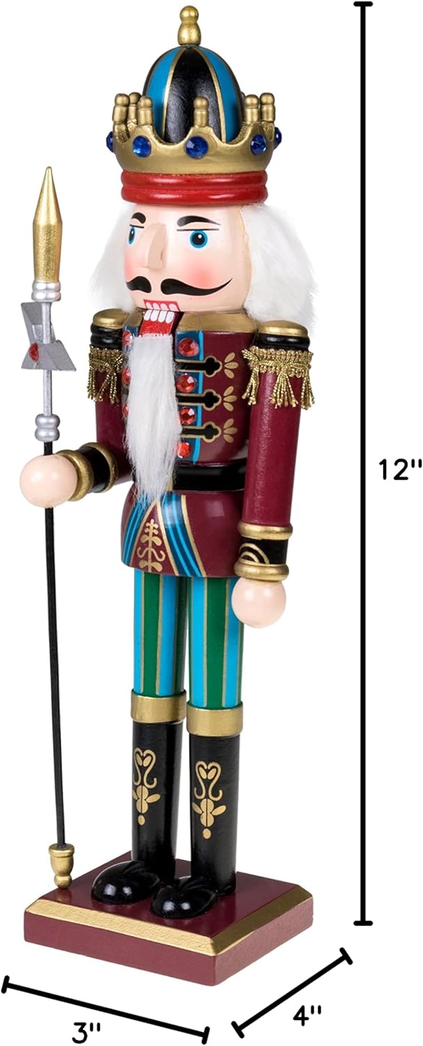 Red Prince 12-Inch Wooden Nutcracker - Festive Christmas Décor for Shelves & Tables