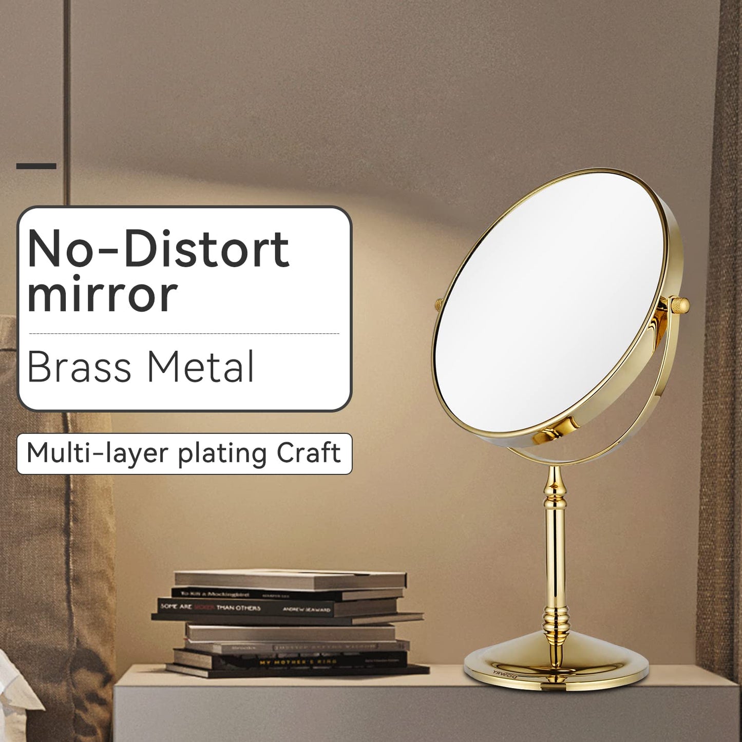DOWRY 8-Inch Tabletop Two-Sided Swivel Vanity Mirror with 7X Magnification Gold Finish 2202J(7X)