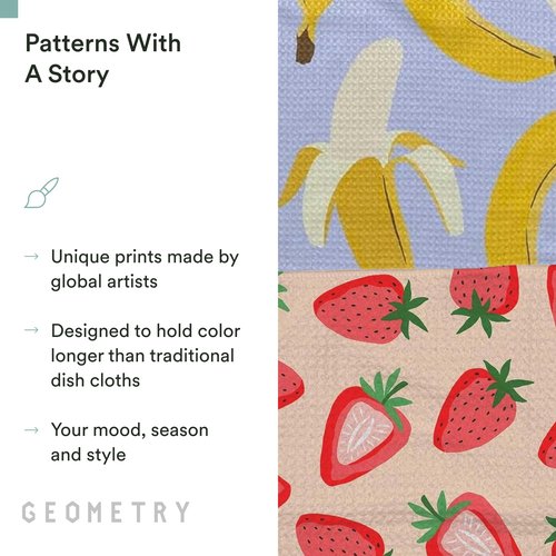 GEOMETRY Kitchen Dish Cloths - Spring & Summer Collection - Premium Dishcloths with Geoweave - Absorbent & Fast Drying Kitchen Towels - Strawberry Banana, 10" x 10" - 3-Pack