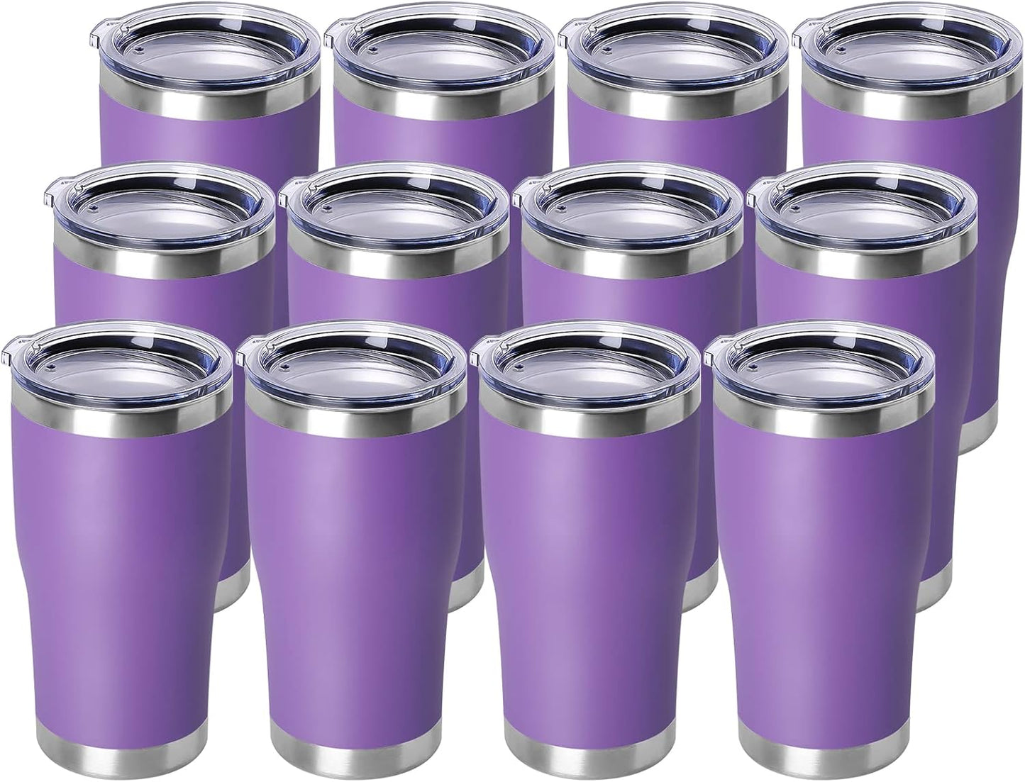 DOMICARE 20oz Tumbler with Lid Stainless Steel Tumblers Bulk, Double Wall Vacuum Insulated Coffee Travel Mug Powder Coated Tumbler, 8 Pack Purple