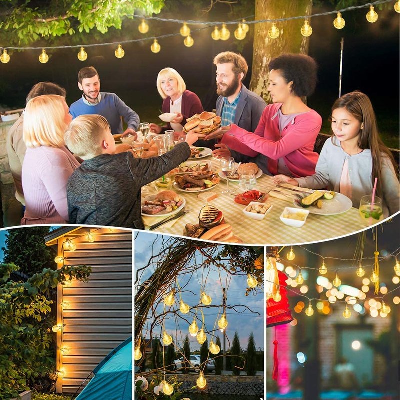 BAILONGJU Globe String Lights 49.2 Feet 100 LED, Plug in Crystal Fairy String Lights with Remote Timer, 8 Modes Indoor Outdoor Hanging Globe Lights for Wedding Bedroom Classroom Patio Garden
