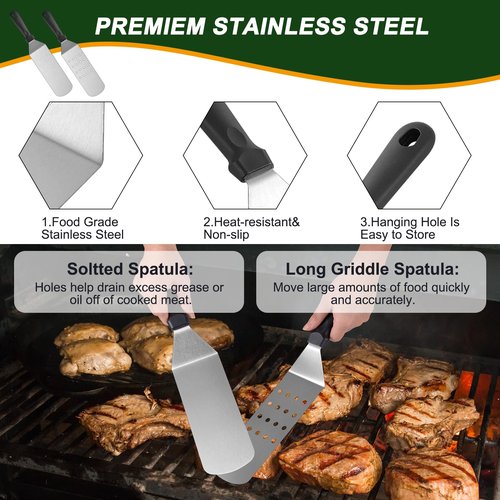 22PCS Blackstone Griddle Accessories, Flat Top Grill Accessories for Blackstone and Camp Chef, Griddle Spatula Set with Metal Spatula, Enlarged Spatulas, Basting Cover, Scraper for Outdoor Barbecue