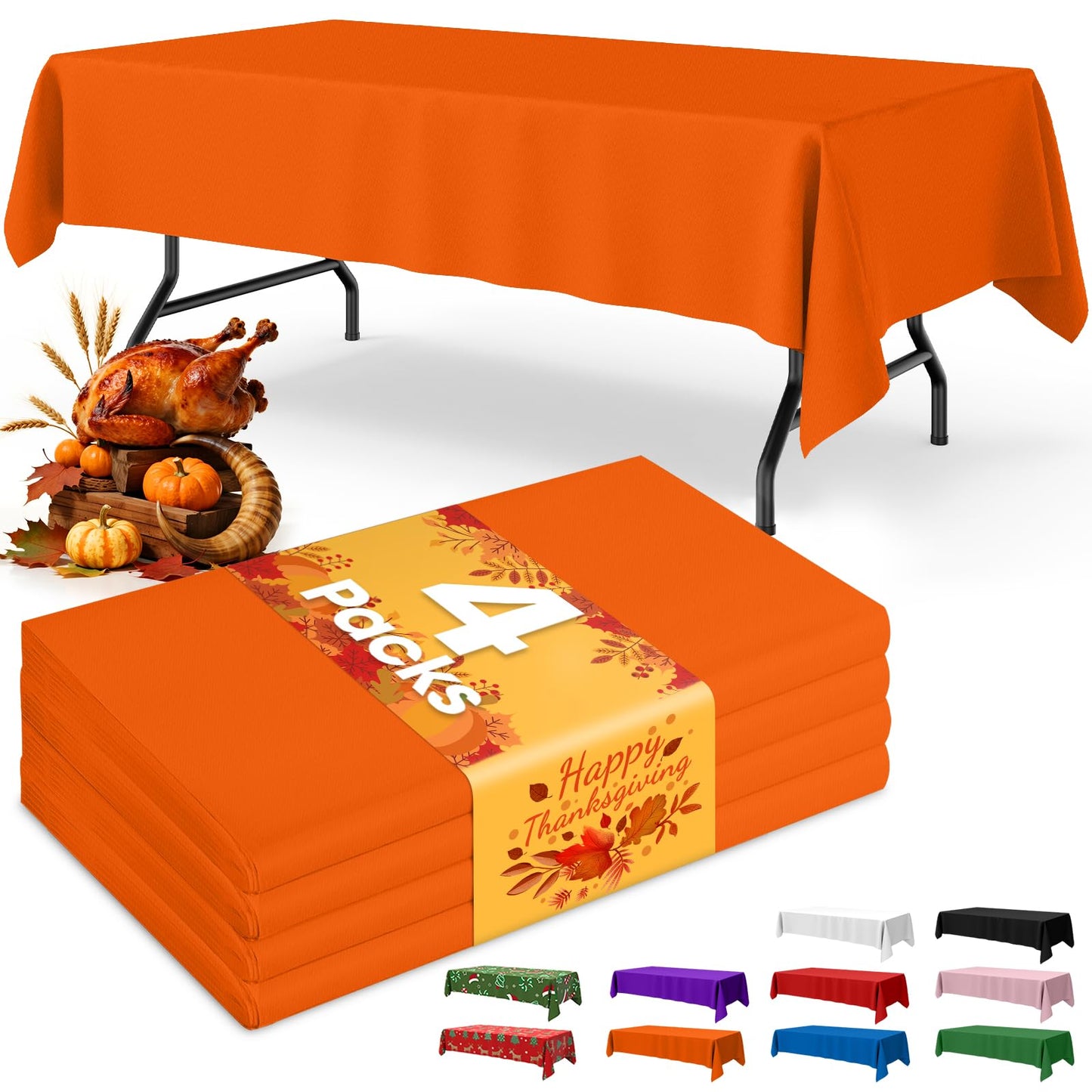 Niuara Orange Plastic Table Cloth - 4 Pack 54" × 108" Rectangle Disposable Tablecloths for 6FT Tables, Table Cover for Party, Holiday & Gathering Use