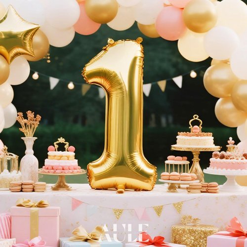 AULE 40 Inch Big Gold 1 Balloon Number Large Foil Helium Number Balloons 0-9 Jumbo Giant Happy 1st Birthday Party Decorations for Boy or Girl Huge Mylar Anniversary Party Supplies