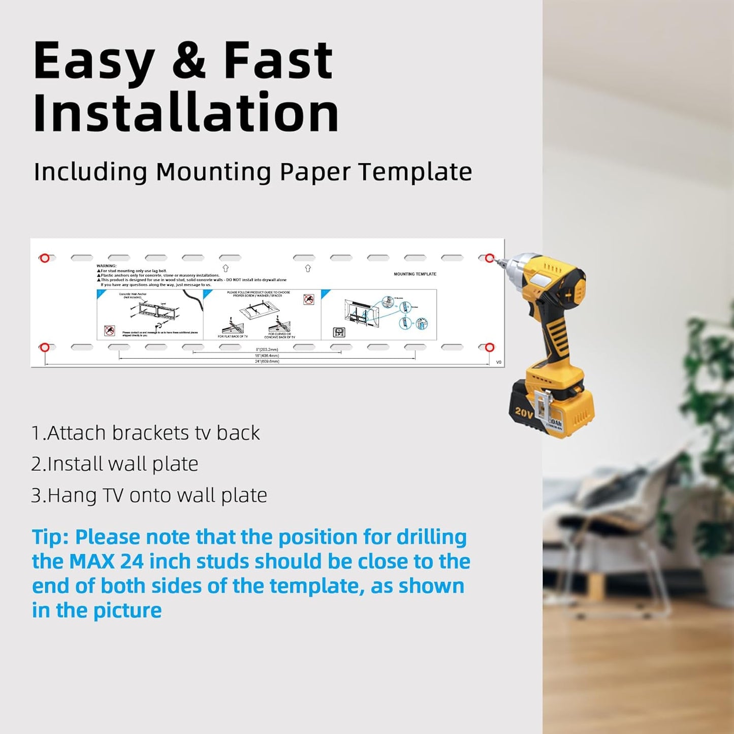 USX STAR Fixed TV Wall Mount - Low Profile Design for 37-86 Inch Screens | Supports Up to 132 lbs, VESA 600x400mm