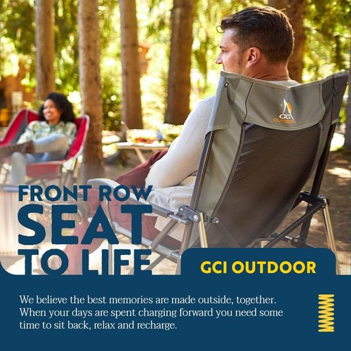 GCI Outdoor RoadTrip Rocker Camping Chair - Portable Folding Rocking Chair with Drink Holder & Extended Backrest - Indigo Blue