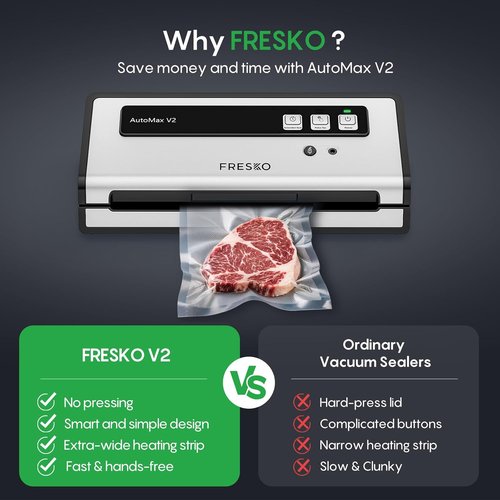 FRESKO Vacuum Sealer Machine - Automatic Bag Detection & 0.2-Inch Heating Strip | Compact Food Sealer Starter Kit