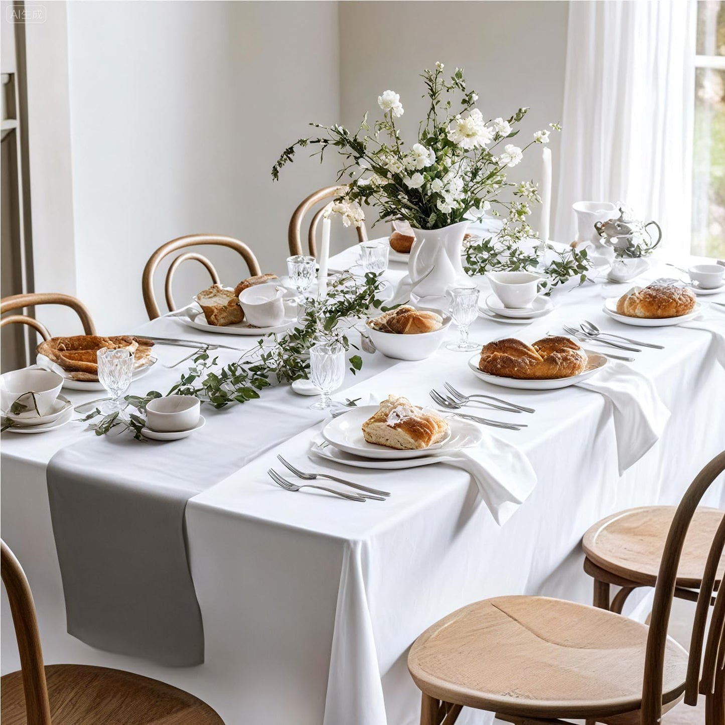 White Tablecloths for Rectangle Tables 10 Pack 60 x 126 Inches Reusable and Washable Table Clothes for 6-8 Ft Tables Polyester Fabric Wrinkle Resistant Heat Proof Table Covers for Wedding Party