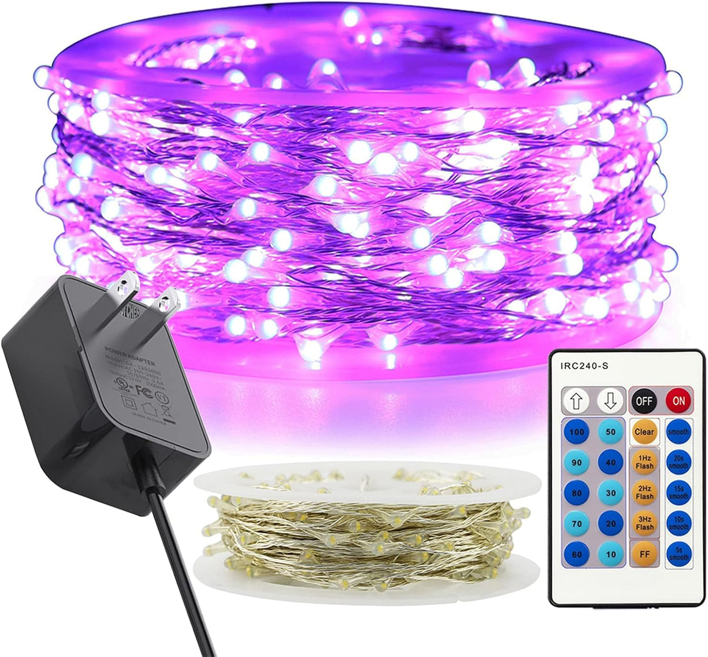 300 LED Dimmable Purple Fairy Lights - 99 Ft Waterproof Silver Wire String Lights with Remote for Christmas, Halloween, Party & Garden