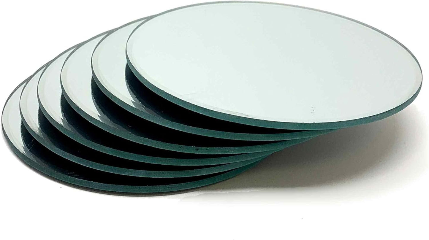 Set of 12 Beveled Edge 5-Inch Round Mirror Candle Plates for Centerpieces & Crafts
