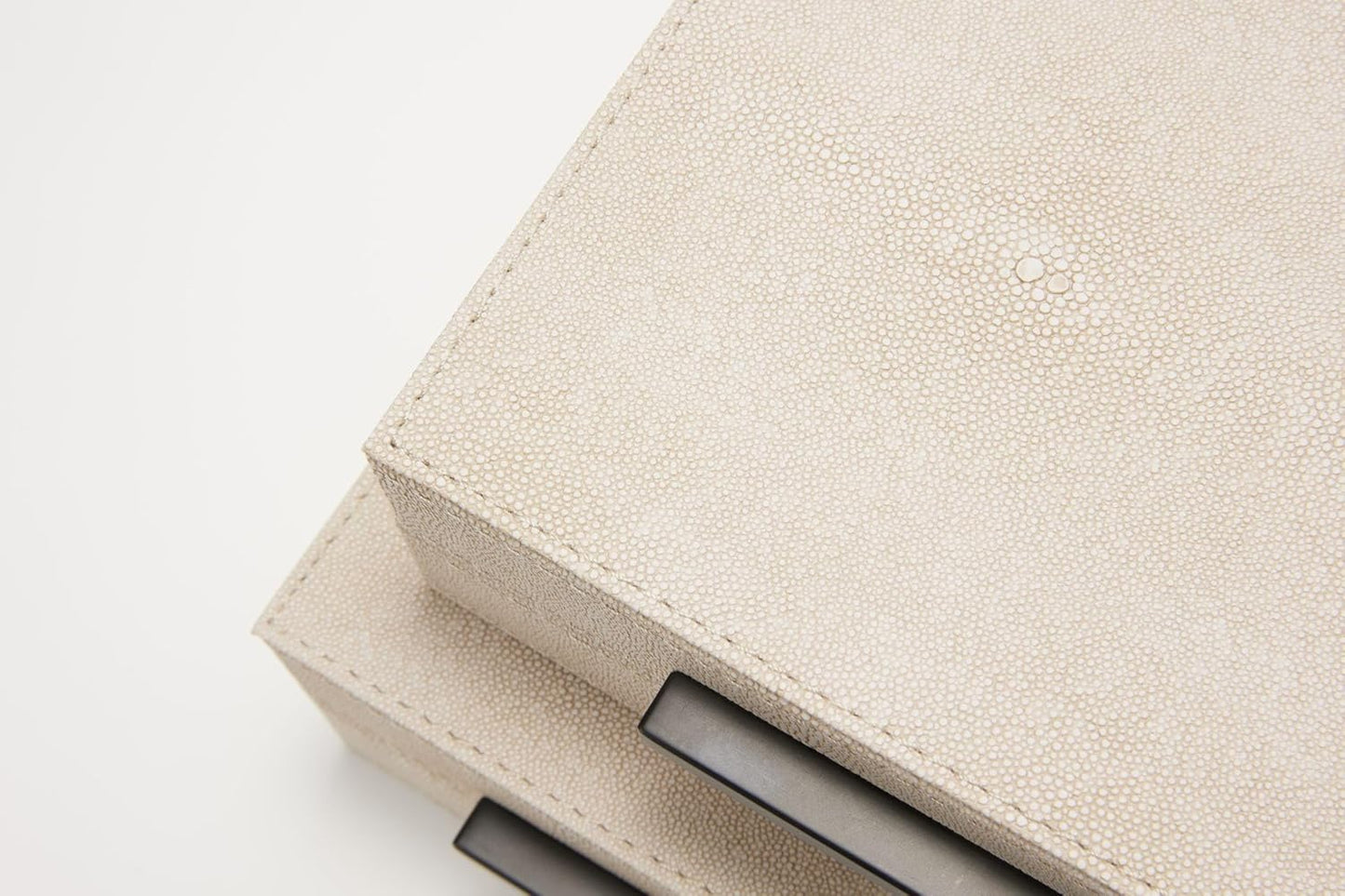 Sagala Ivory Shagreen Decorative Boxes - Set of 2 Modern Jewelry Storage with Black Metal Handles