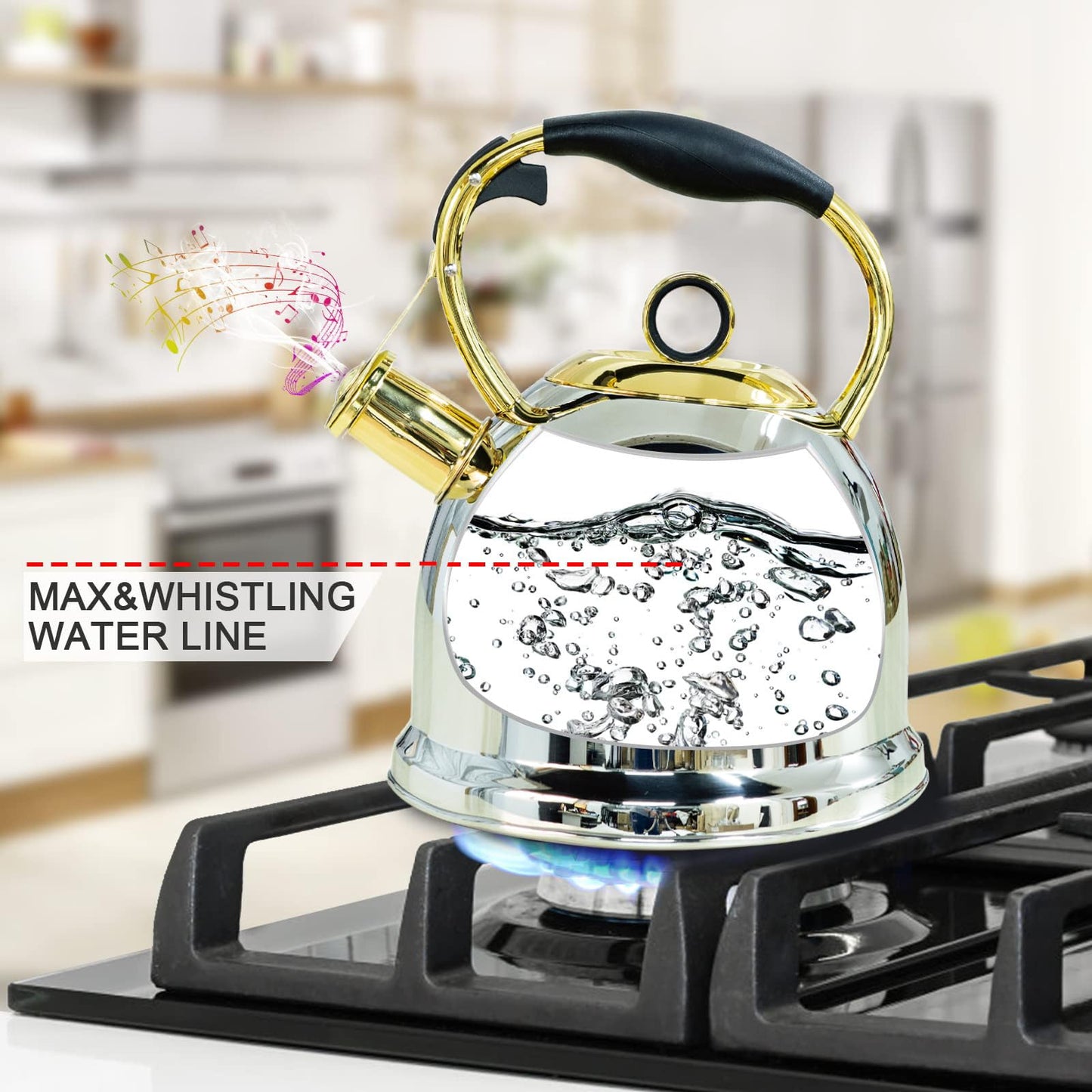 Tea Kettle for Stovetop, Food Grade Stainless Steel Water Kettle, Tea Pot for Home & Kitchen, 3.0 Qt