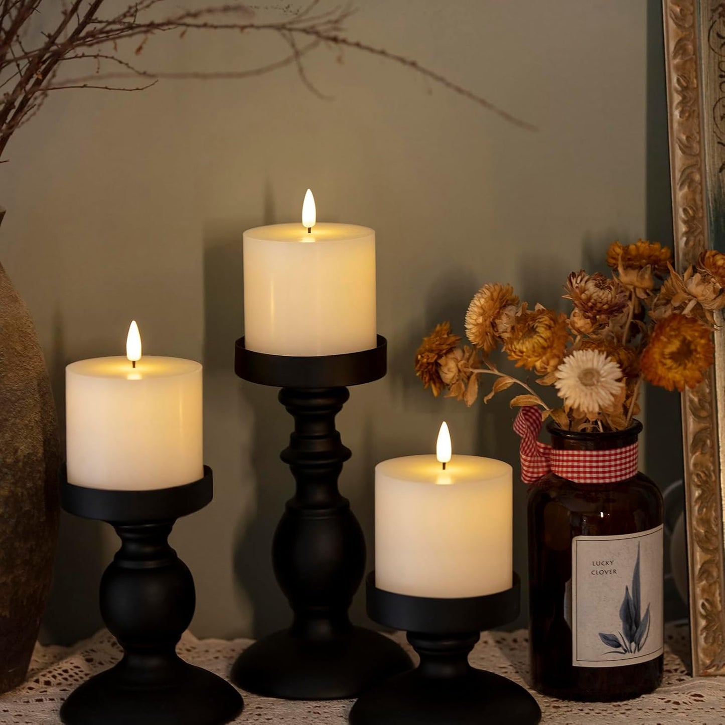 Flameless LED Candles Set of 2 - 3x3 Inch Dimmable Ivory Wax Pillars with Remote Control & Timers for Home Decor