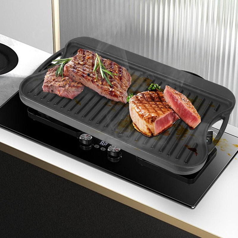 WEBROIL 2 in 1 Reversible Cast Iron Griddle for Gas Grill, Flat Top Grill Pan for Gas Stove, Pre-Seasoned Oven Top pan,Upgrade Double Burner Griddle for Indoor & Outdoor Cooking Accessories, 17" X 10"