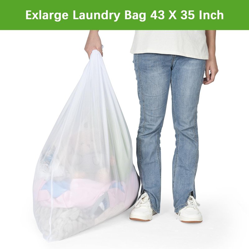 OTraki 2 Pack Extra Large Laundry Mesh Bag 43 x 35 Inch Mesh Laundry Bag Zippered Big Net Bag for Blanket Sweater Coat Bedding Sheet in Home Dorm Hotel Don't Drying, Melting 140-176℉, White