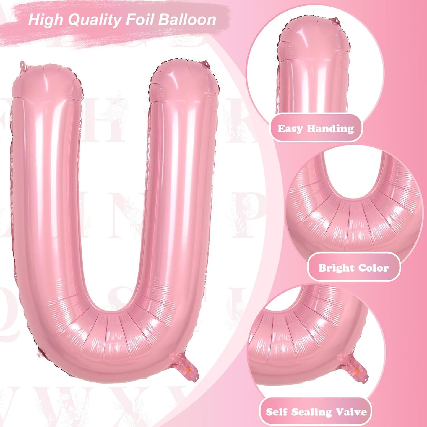 Skiennix 40-Inch Pastel Pink Letter Balloon U - Giant Mylar Foil Balloon for Birthday Party Decor