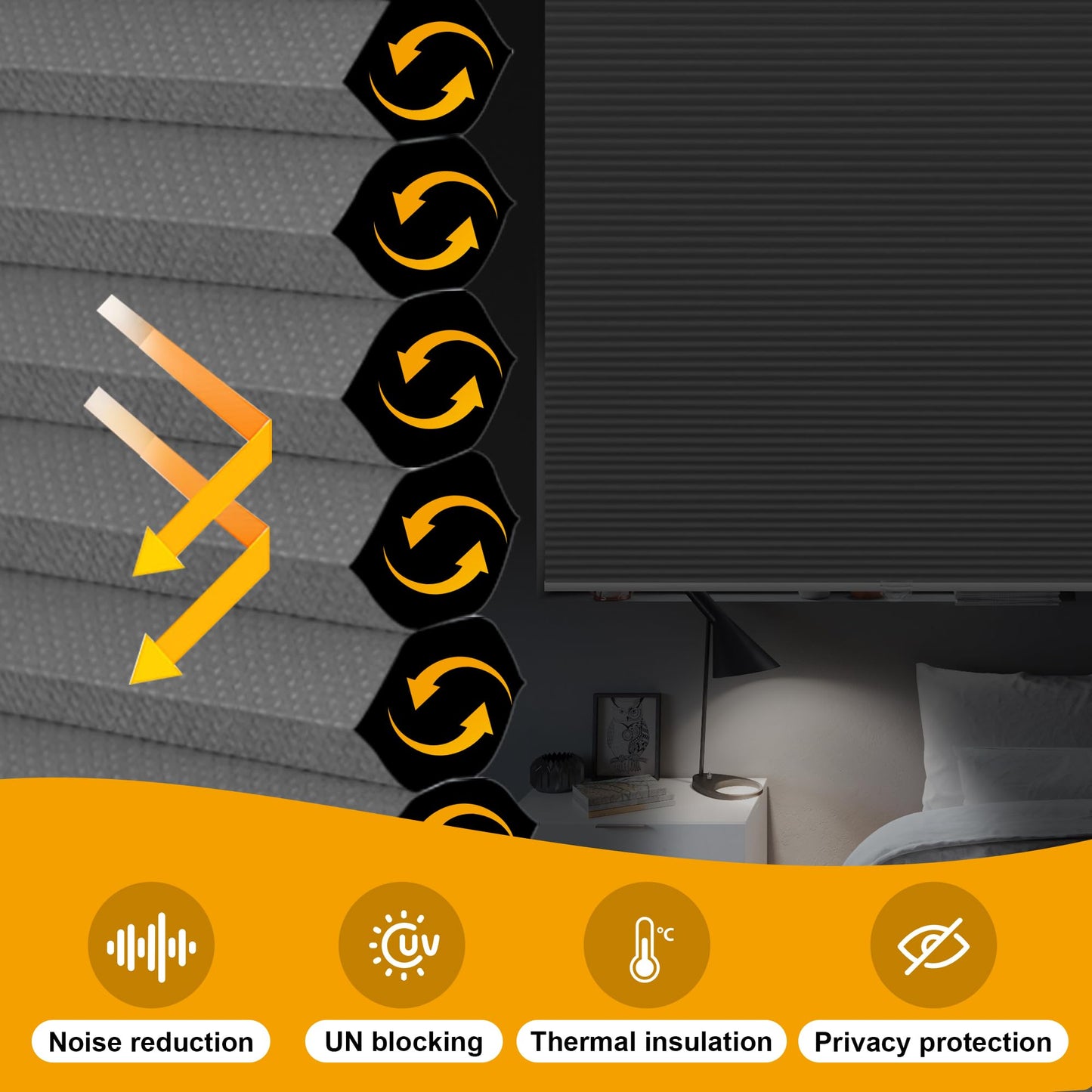 HOMEDEMO Blackout Cellular Shades Cordless, Honeycomb Shade Blinds, Thermal Insulated Noise Reduction for Windows Inside & Outside Mount Grey-Blackout 24" W x 64" H