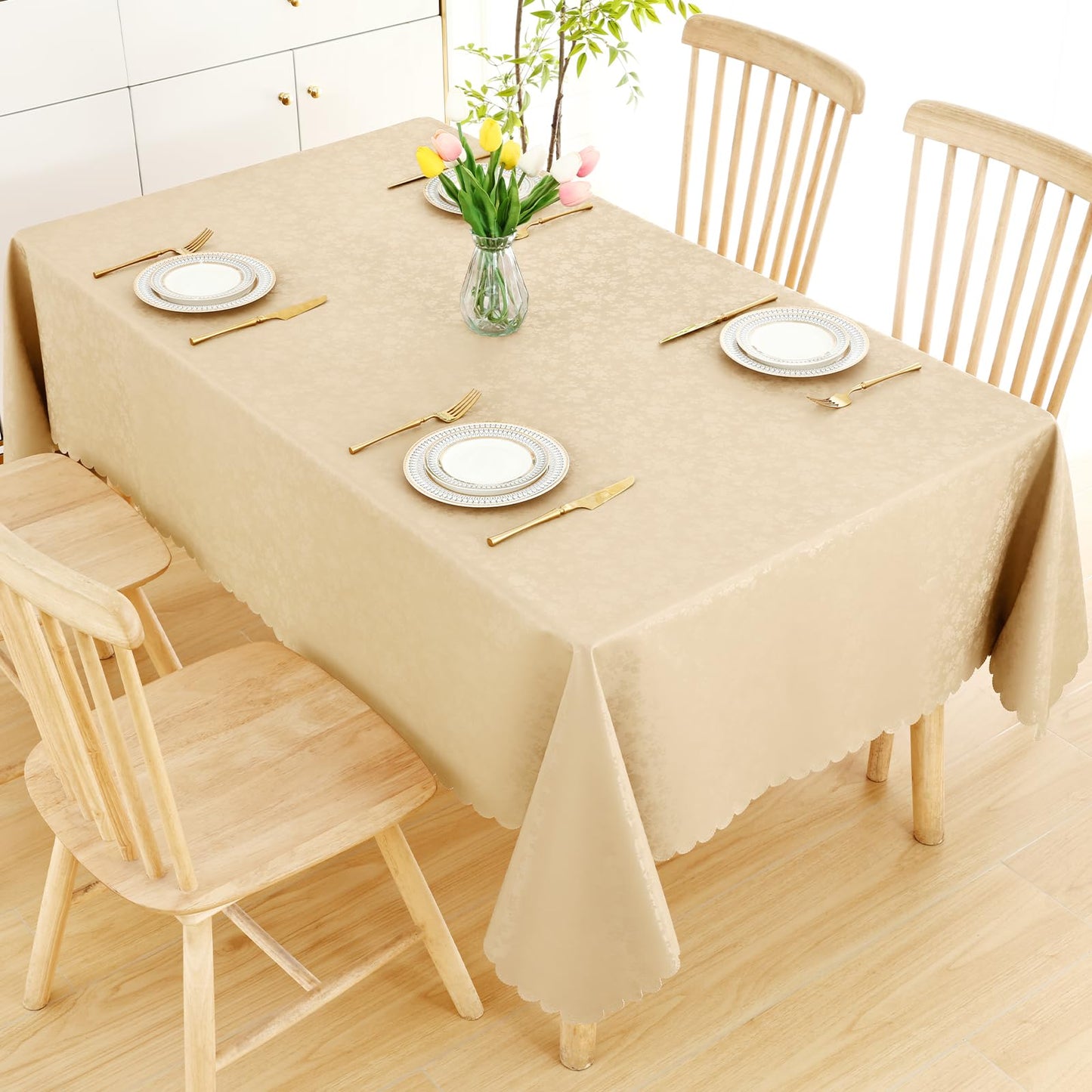 Smiry Rectangle Table Cloth, Waterproof Heavy Duty Vinyl Tablecloths, Wipeable Washable Table Cover for Kitchen and Dining Room (Champagne, 60" X 102")
