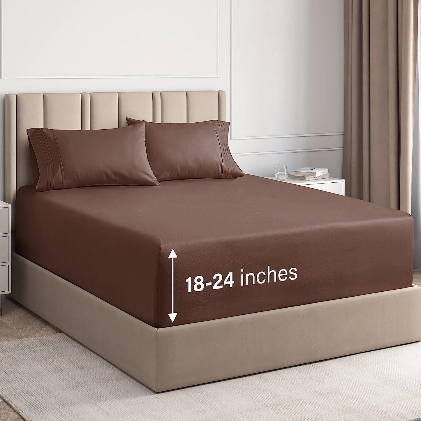 Skiennix Extra Deep Twin XL Sheet Set - 4 Piece Breathable Cooling Bedding - Soft Wrinkle-Free Brown