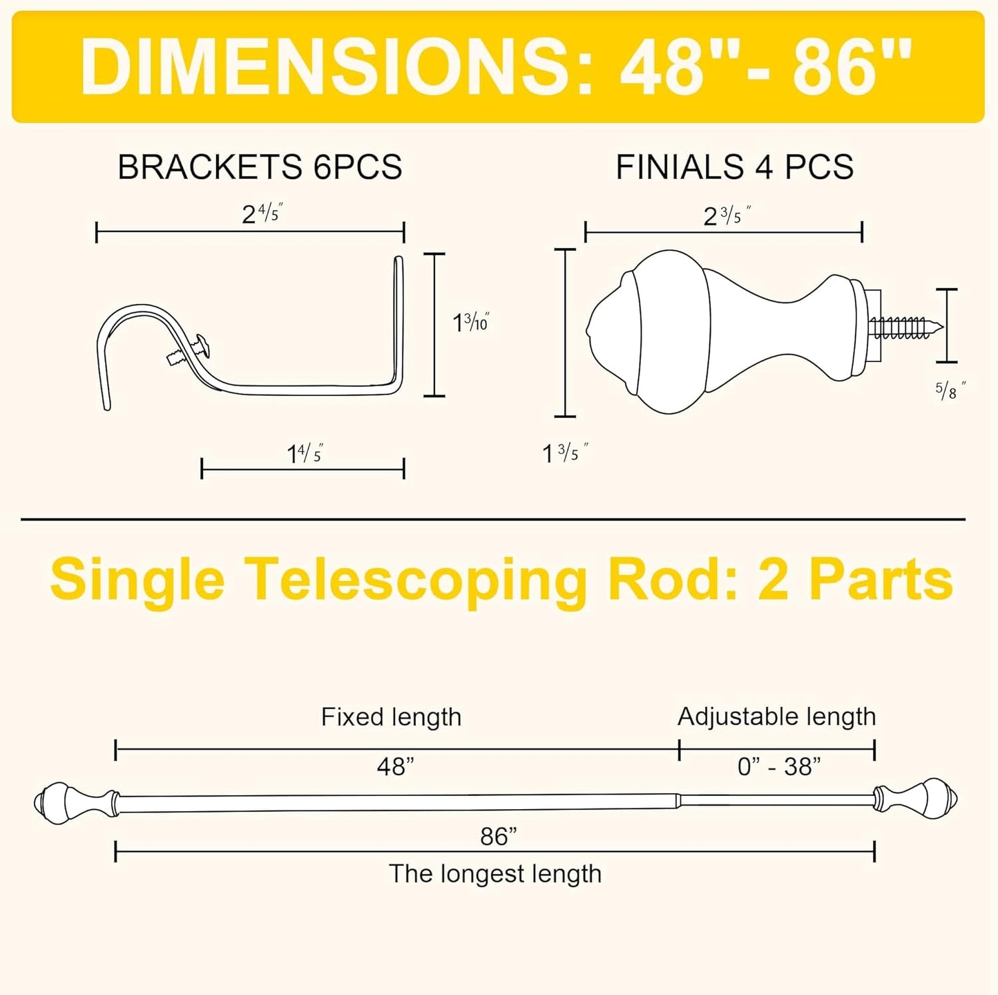 NICETOWN Adjustable Curtain Rods 2-Pack | 48-86 Inch with Grommet Black Blackout Curtains