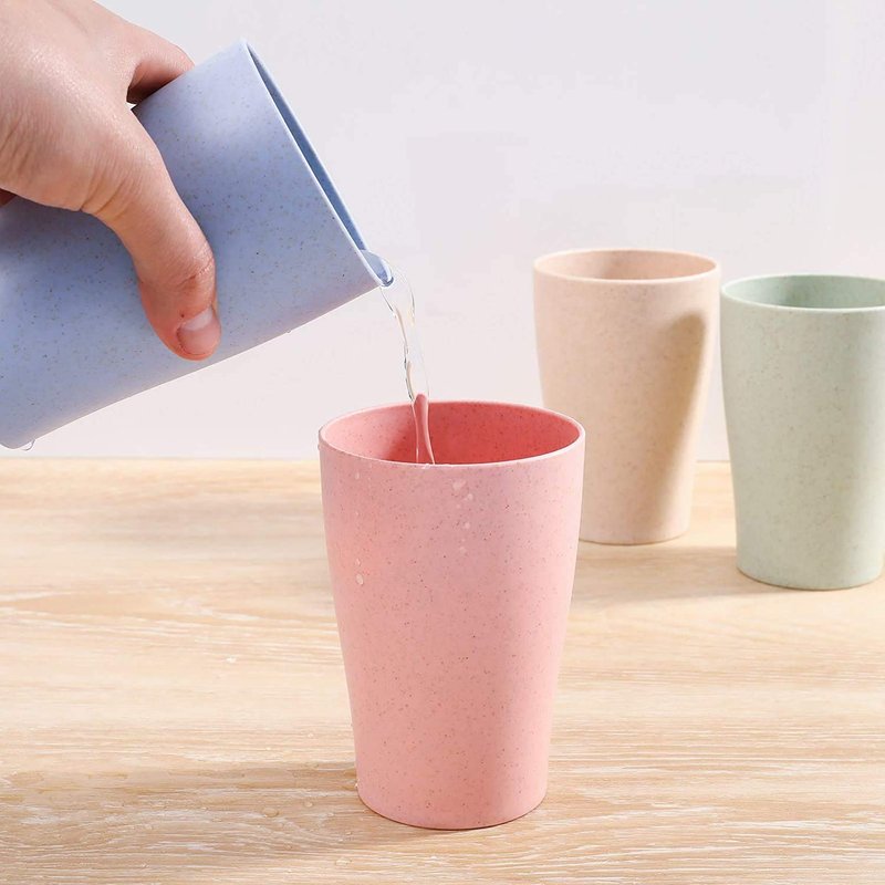 WANBY Wheat Straw Cup 8 Pcs Unbreakable and Reusable Drinking Cups Eco-Friendly Healthy Tumbler Set for Milk Juice and Water Dishwasher Safe (8 Pcs 15 Oz)