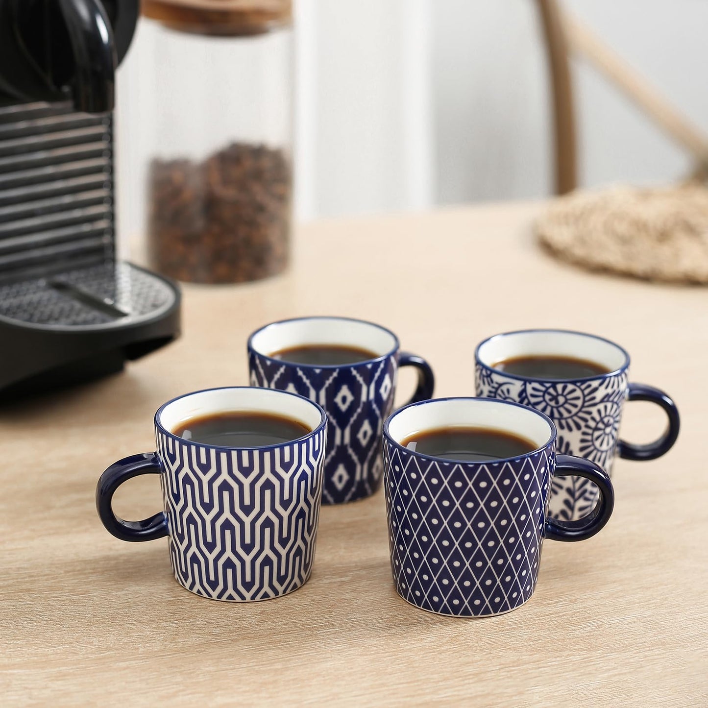 Selamica Ceramic Espresso Cups Set of 4, 5 Oz Espresso Mugs Porcelain Cappuccino Cups, Demitasse Cups for Coffee Latte Lungo Tea, Vintage Blue